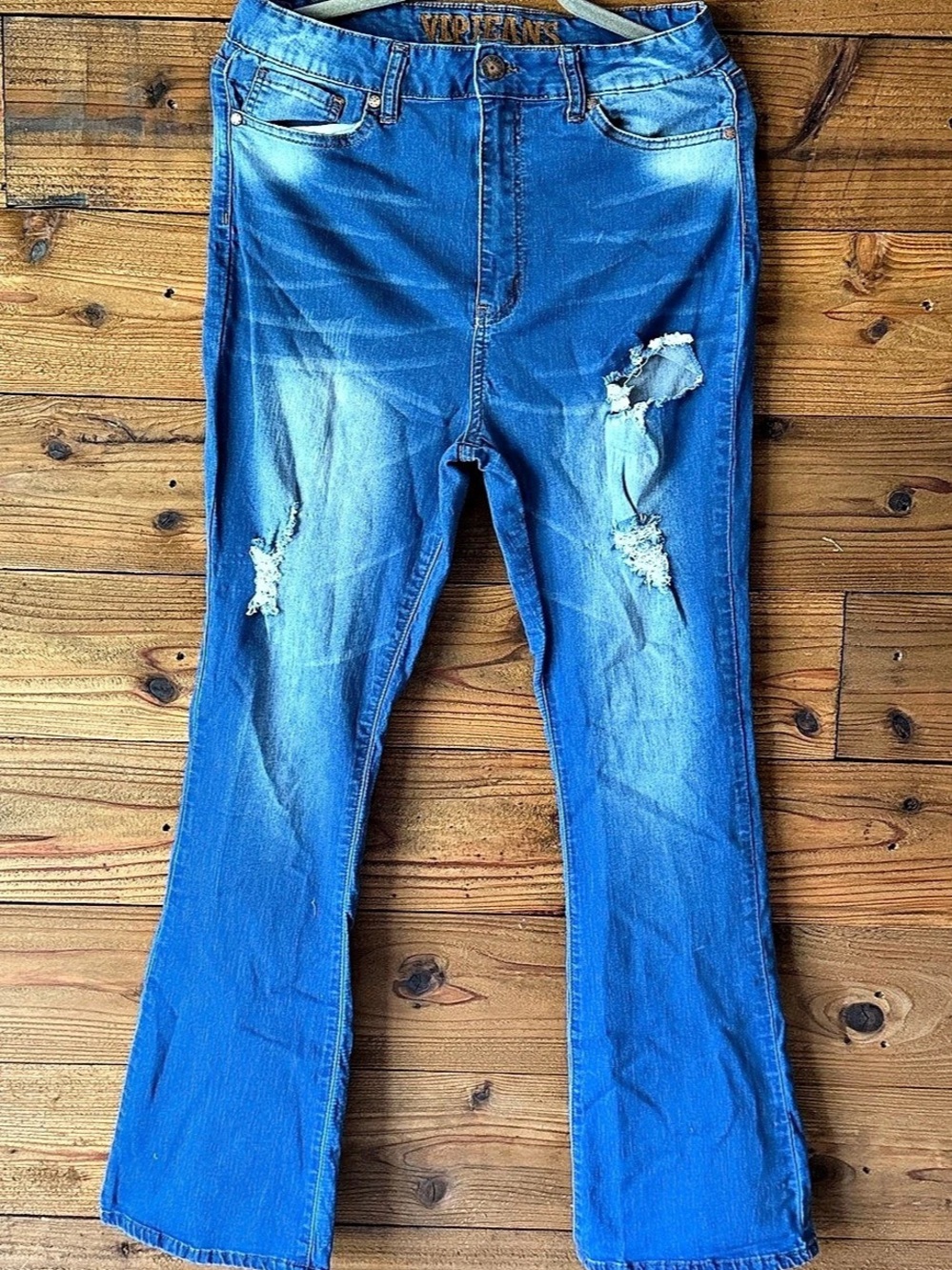 VIP Jeans Distressed Wide Leg Jeans in Blue
